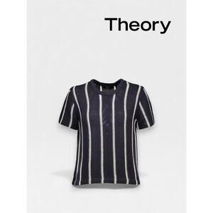 NWT Theory Ibisco Stripe Sweater | Night Navy Stripe Cotton Pullover S